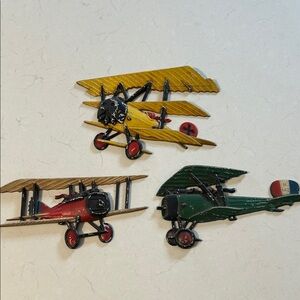 Homco 1975- Vintage-Style Kids Toy Metal Biplane Set - Yellow, Red, Green